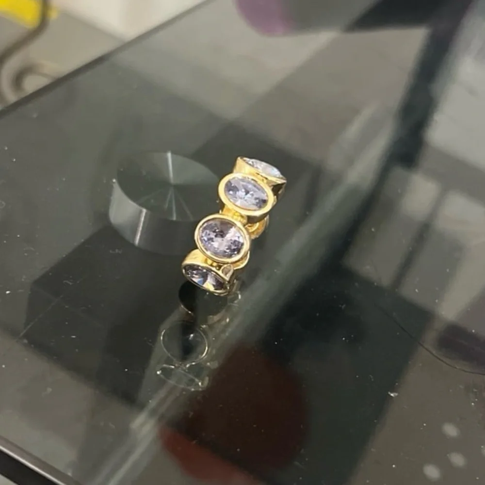 Gorgeous grayish blue oval cut swarovski elements 14kt gold plated size 9 ring - Picture 9 of 13